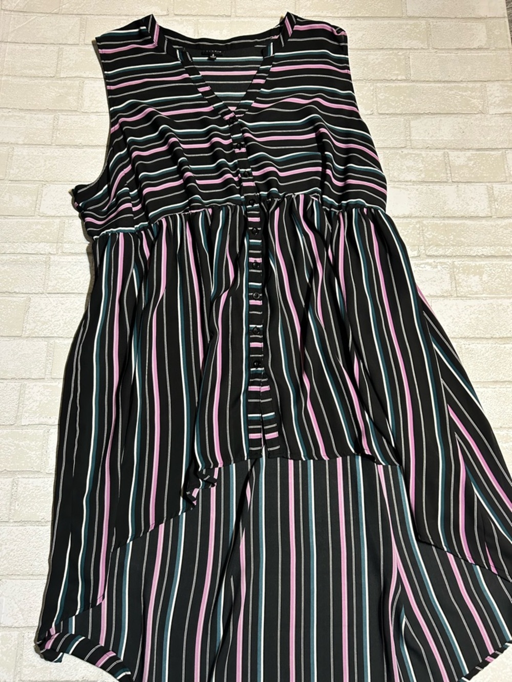 torrid Black Sleeveless High-Low Dress with Pink & Teal Stripes